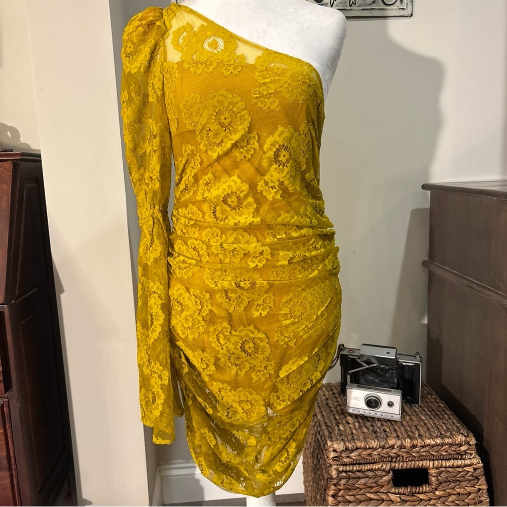 For Love And Lemons Yellow Asymmetrical Bodycon Dress - Picture 2 of 7